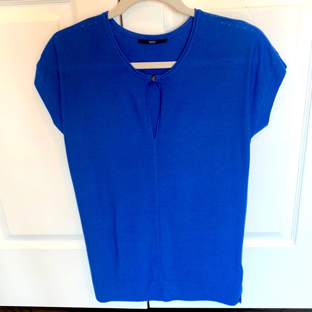HUGO BOSS royal blue top . Very soft 100 % wool. Size S